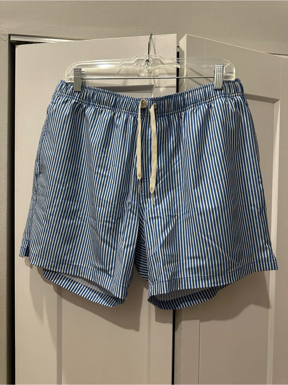 Men's BearBottom Blue & White Striped Swim Trunks with Drawstring